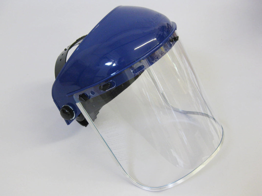 Headgear with Full Face Shield 8 x 16 x .040 Clear Polycarbonate Aluminum Bound Shield